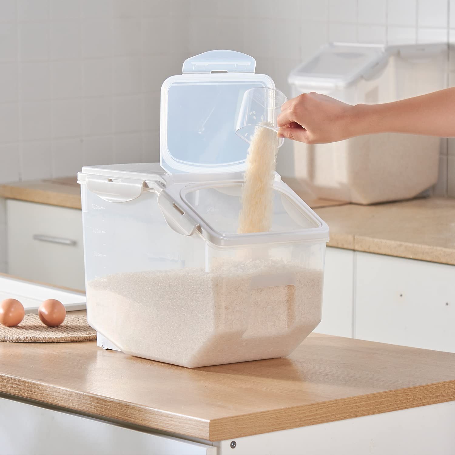 Hanamya 15 Liter / 30 Lbs Rice Storage Container Measuring Cup Bpa For Rice