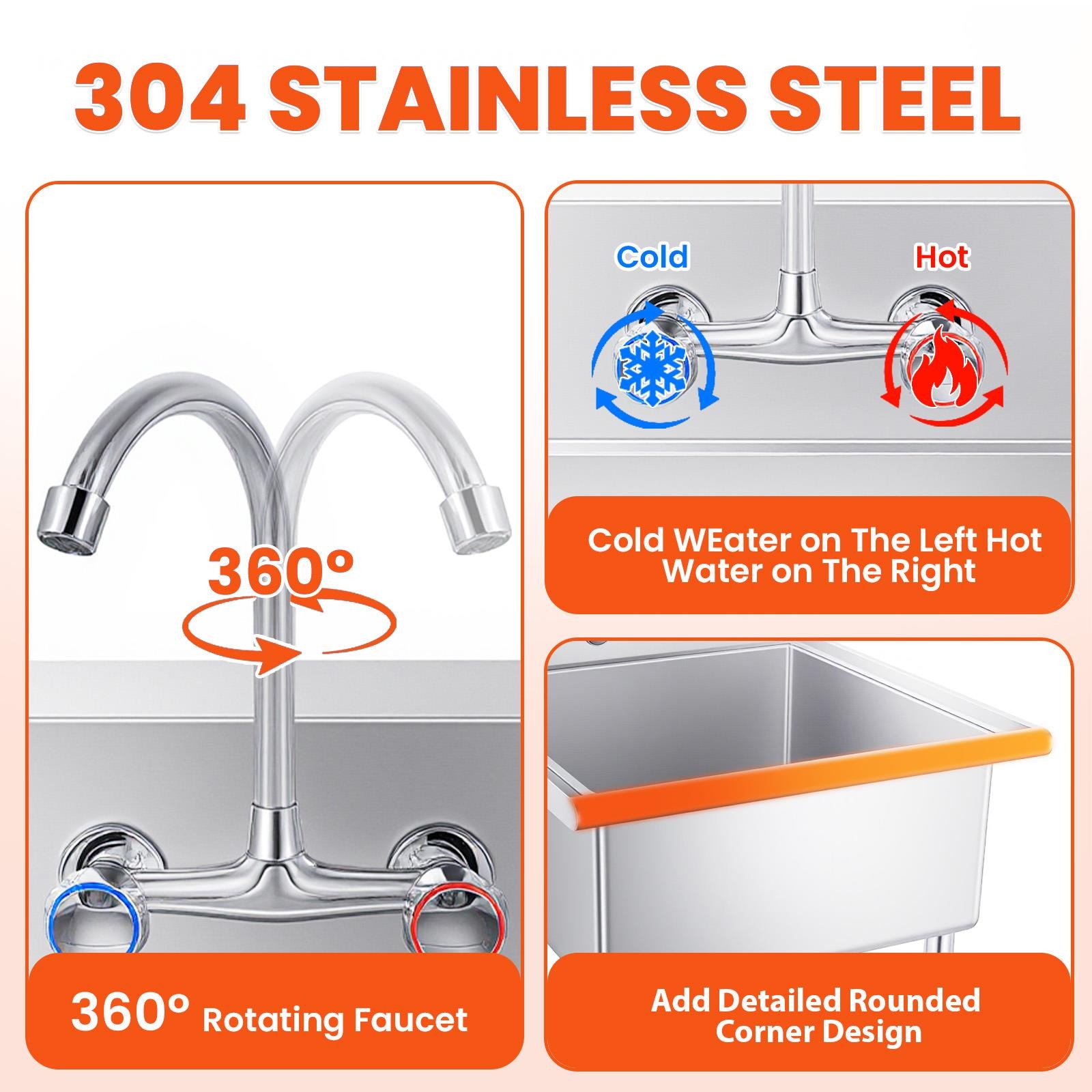 27.56×11.9×27″ Stainless Steel Commercial Utility Sink Hand Wash Laundry Tub
