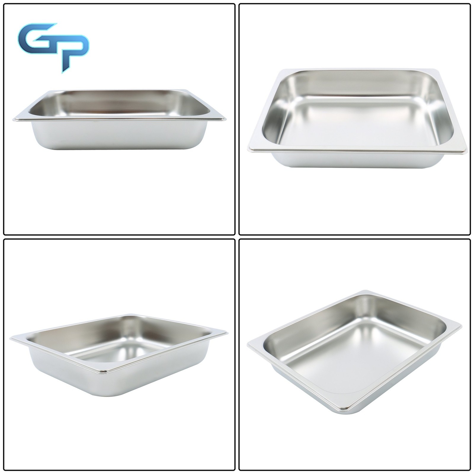Set of 4 Half-Size Stainless Steel Steam Pans, 2.5″ Deep for Buffet & Catering