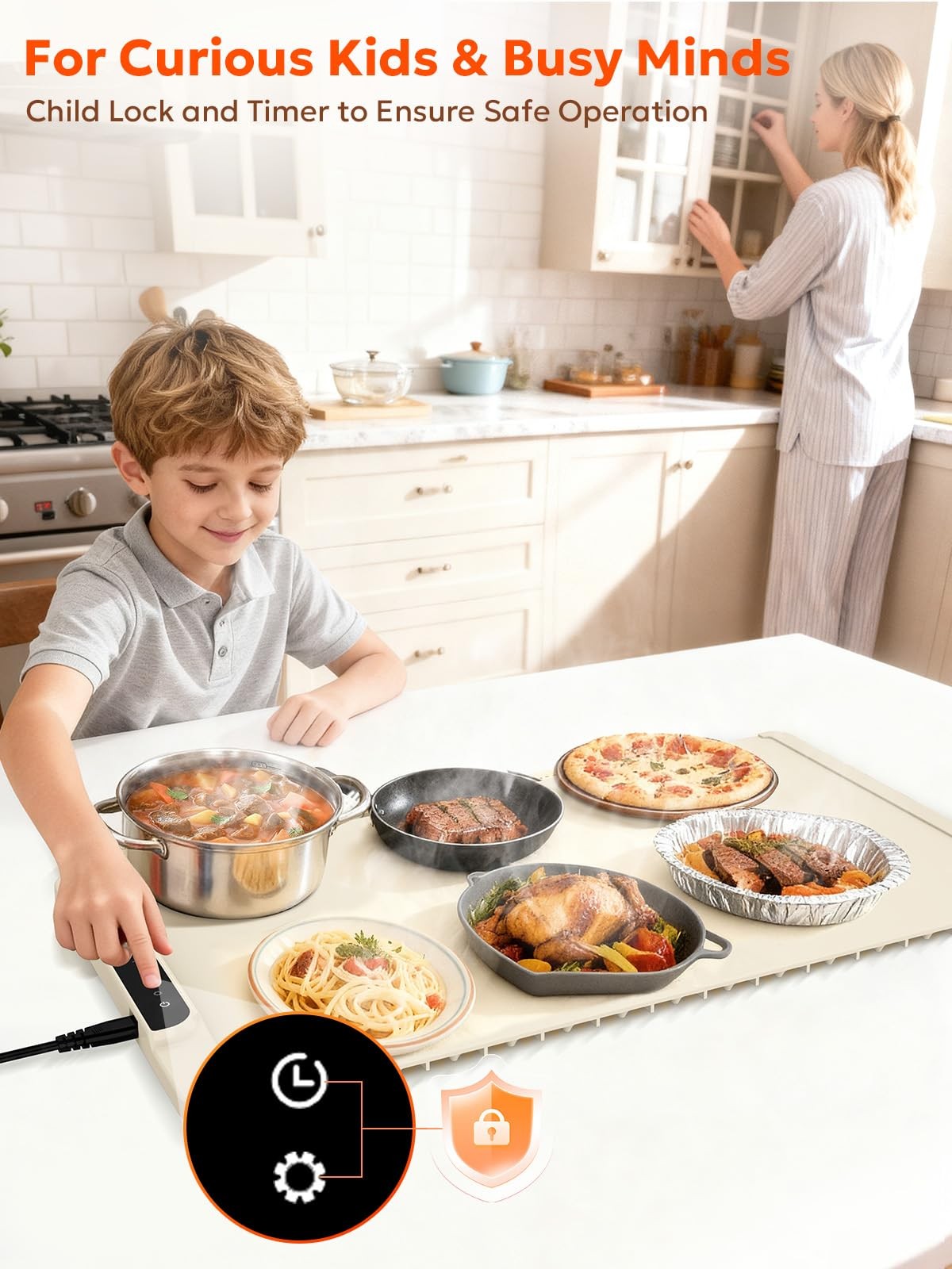 Food Warming Mat, FZF Electric Tray, Fast Heating Portable White
