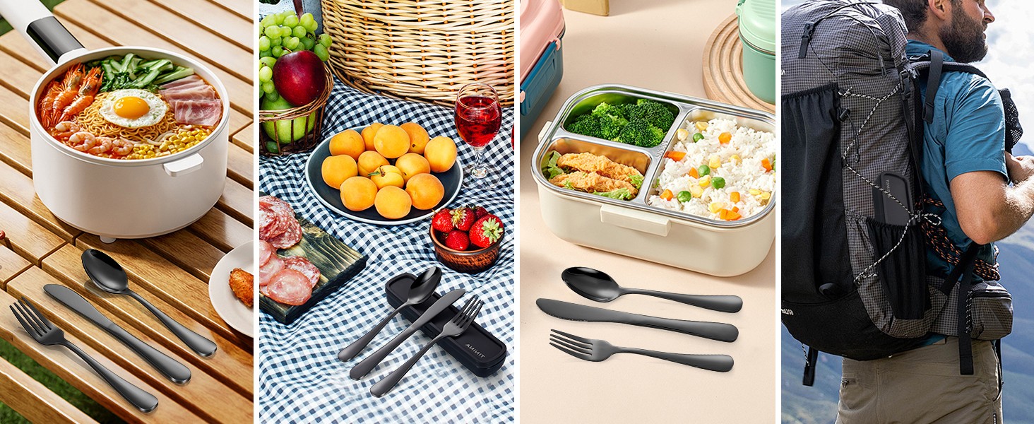 Travel Utensils with Case, 4-Piece Stainless Steel Portable Cutlery Set,