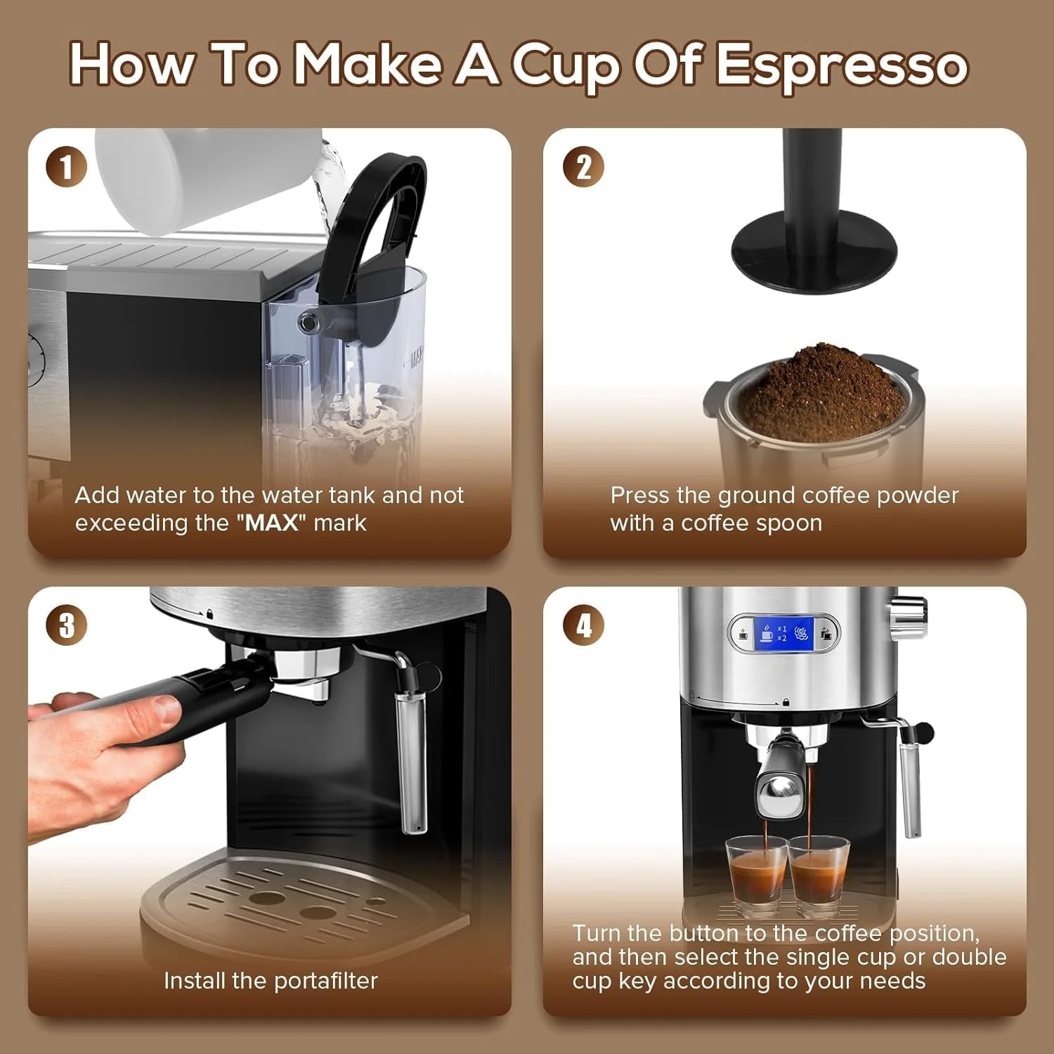 Espresso Machine 20 Bar, Semi-Automatic Professional Coffee Machine for