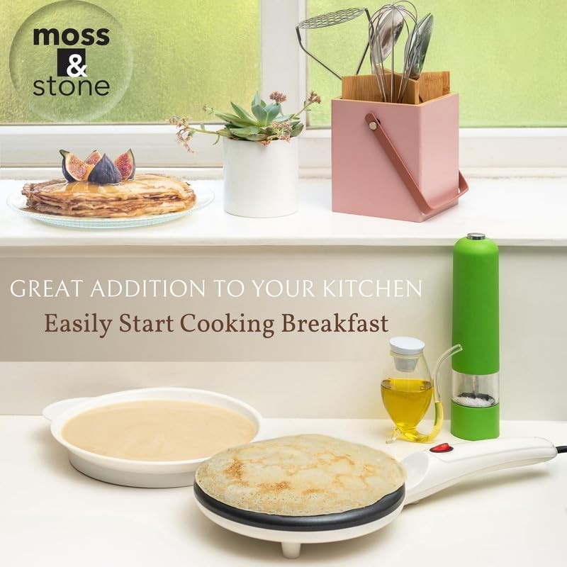 Moss & Stone Electric Crepe Maker 8 Inch, Portable 8 Inch Corded, White