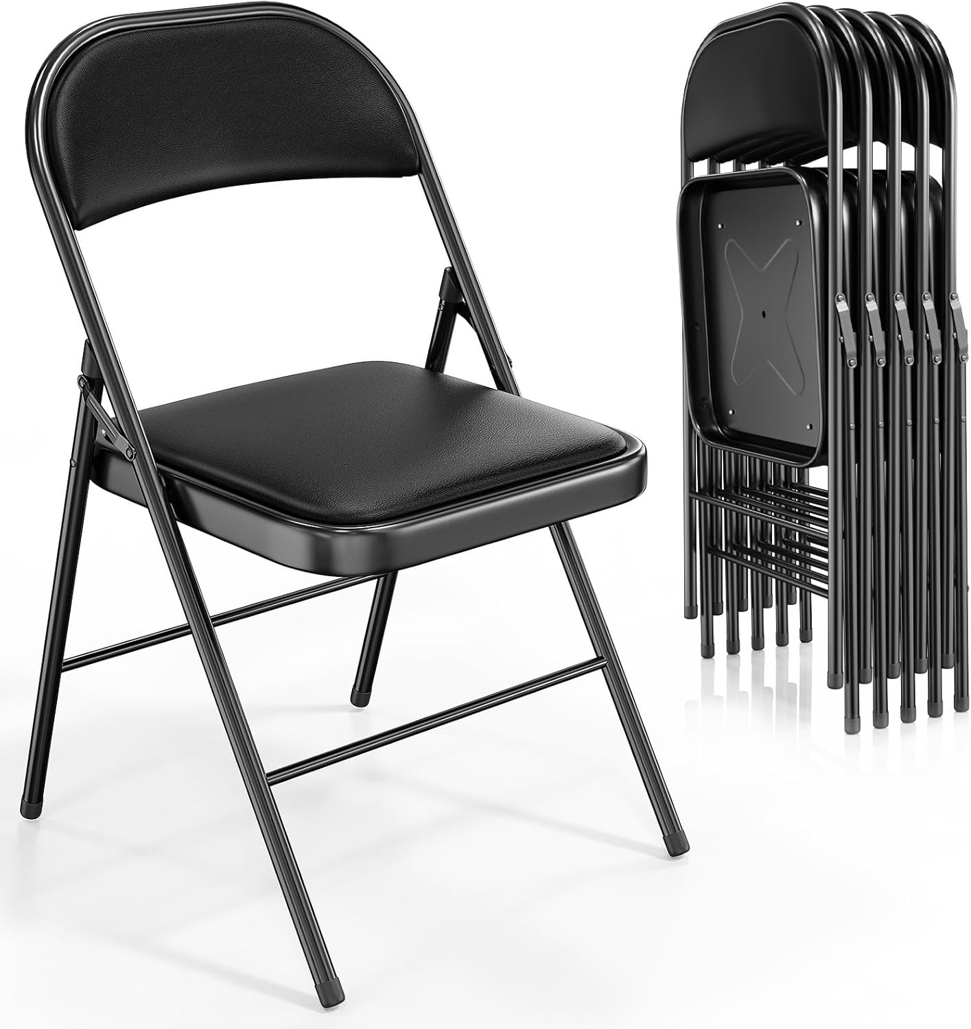 VINGLI 6 Pack Folding Chairs Padded PU Leather Metal 350 lbs Black