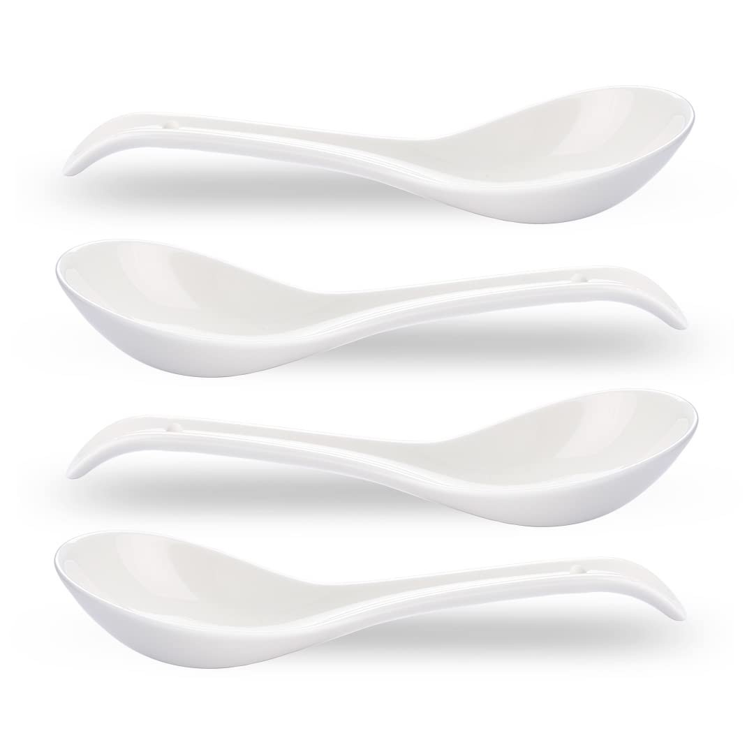 Asian Soup Spoons Set of 4, Ramen Spoons, Ceramic Spoons 6.6″ Chinese/Japanese S