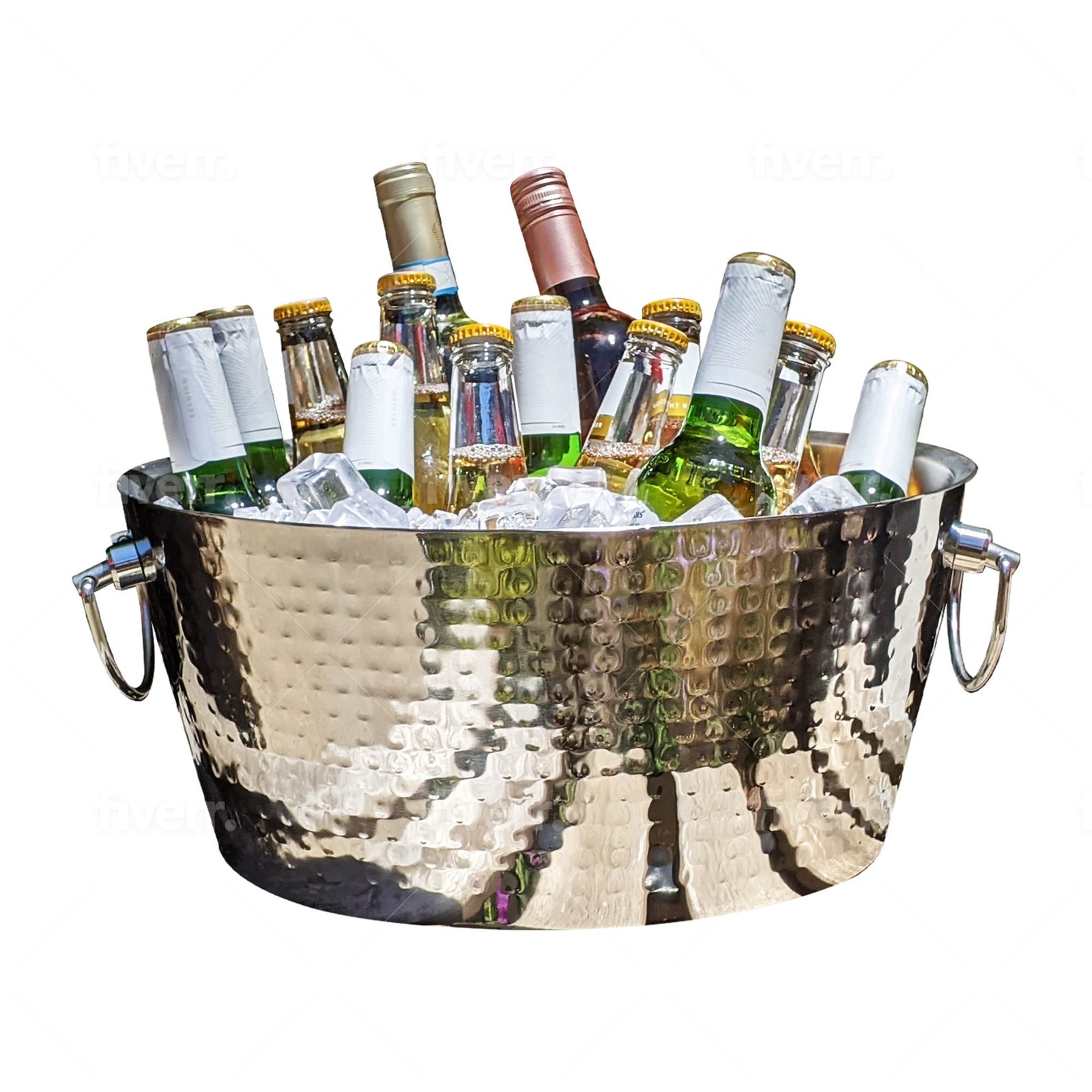 Brekx Hammered Stainless-Steel Beverage Tub Double-Walled Insulated Anchored