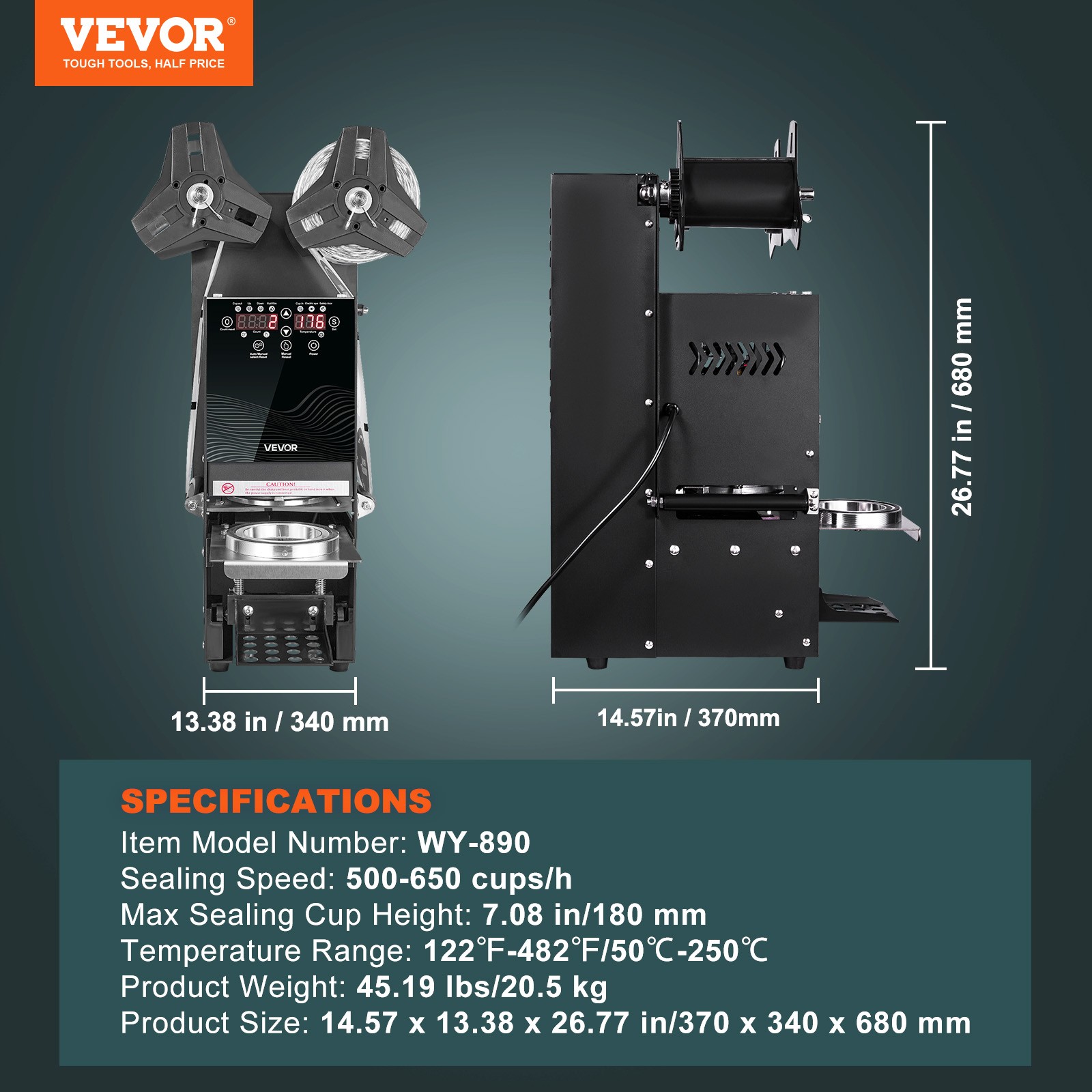 VEVOR Fully Automatic Sealing Machine Tea Cup Sealer 500-650 Cups/H 180 mm Black