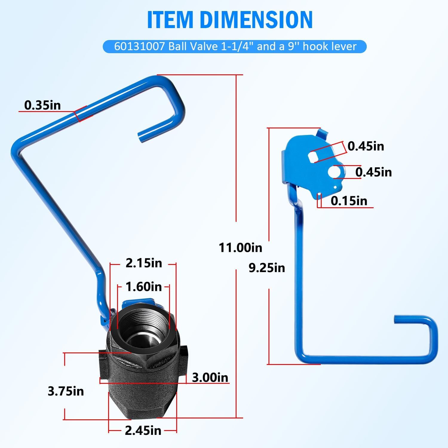 Ball Valve 1-1/4″ Right-hand w 9» Hook Lever Rod For Pitco Fryer SG14 60131007
