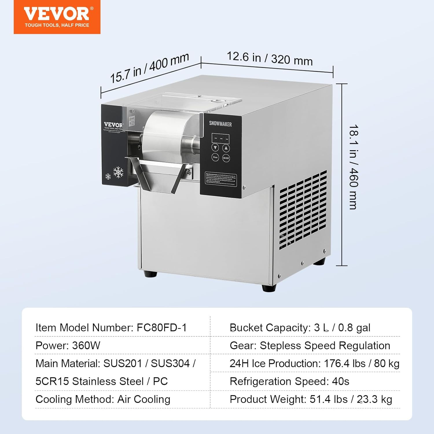 Stainless Steel Snowflake Ice Maker – 176.4LBS/24H for Cafés & Bakeries