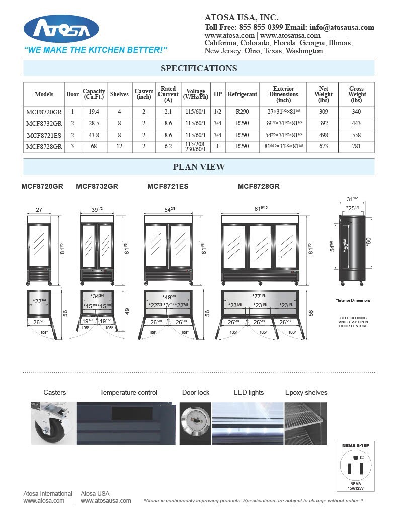 Atosa MCF8720GR, Bottom Mount 1 GLASS Door FREEZER