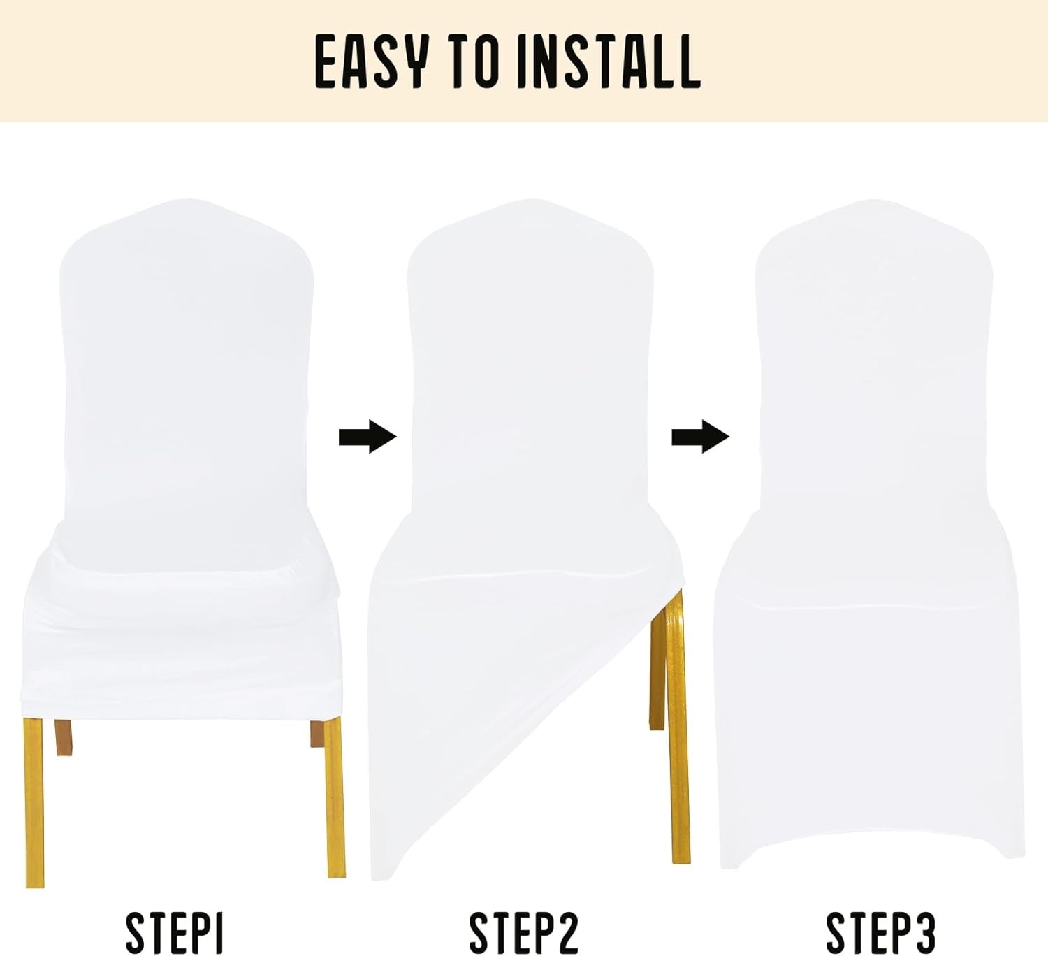 2 Pack White Stretch Polyester Spandex Chair Covers Universal Washable Removable