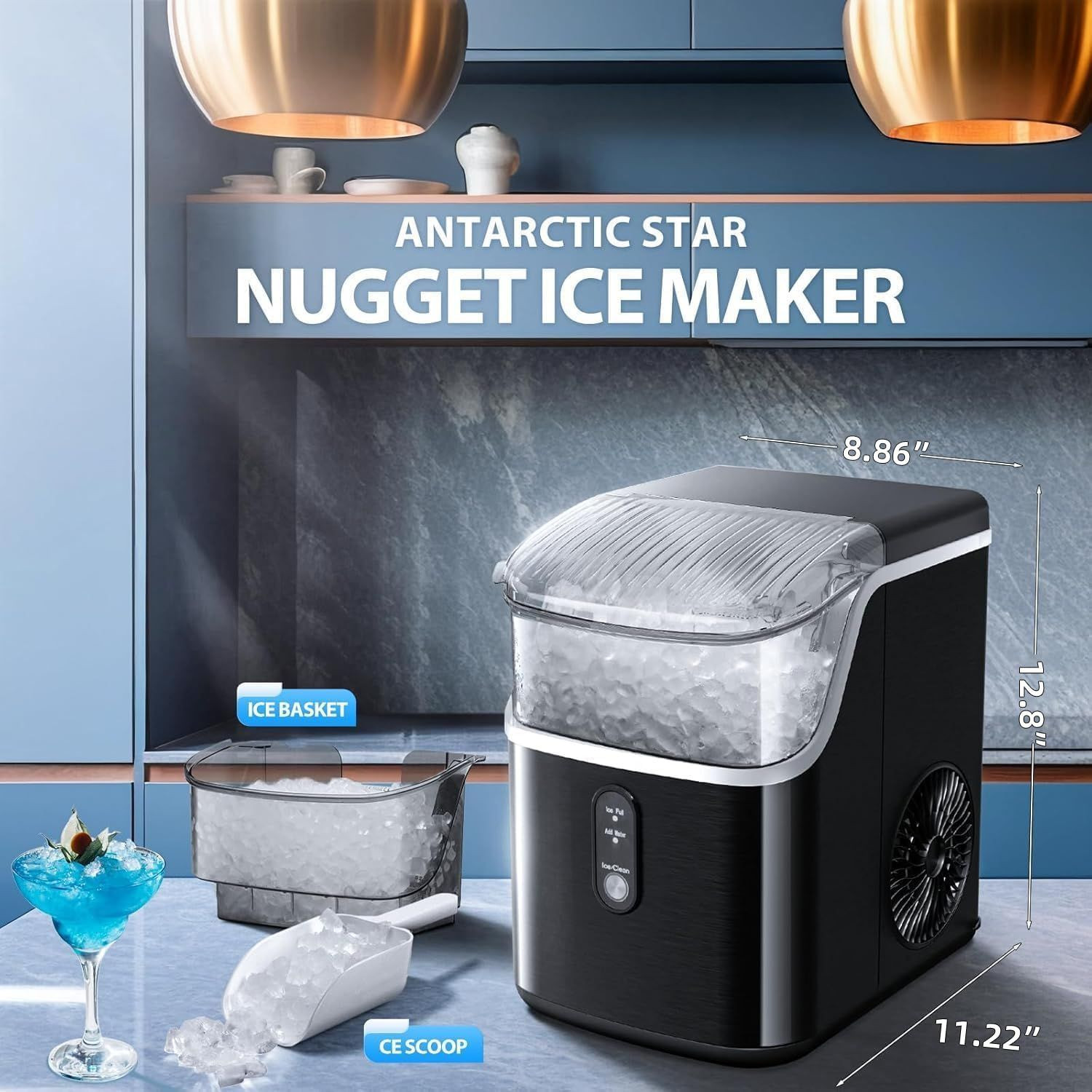 Antarctic Star Nugget Ice Maker Countertop, Chewable 34LBS/24H, Black