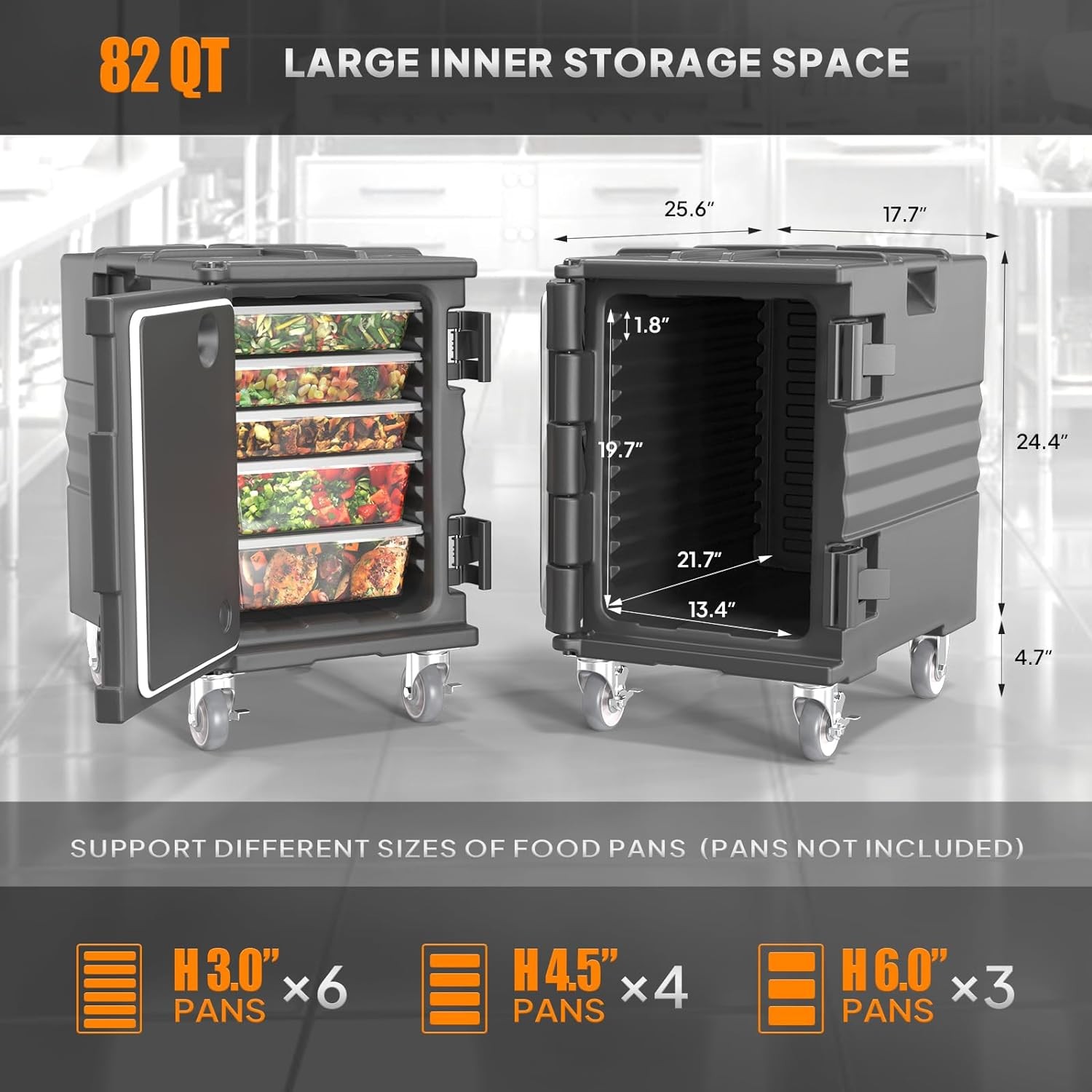 82 QT Hot Box Food Warmer, Insulated Food Pan Carrier with Lockable Wheels Black