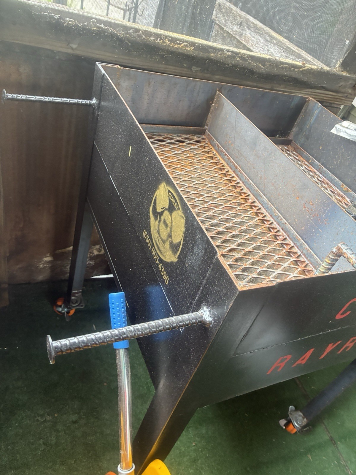 Chef Rayray Commercial Outdoor Charcoal Grill 2-Section on Wheels