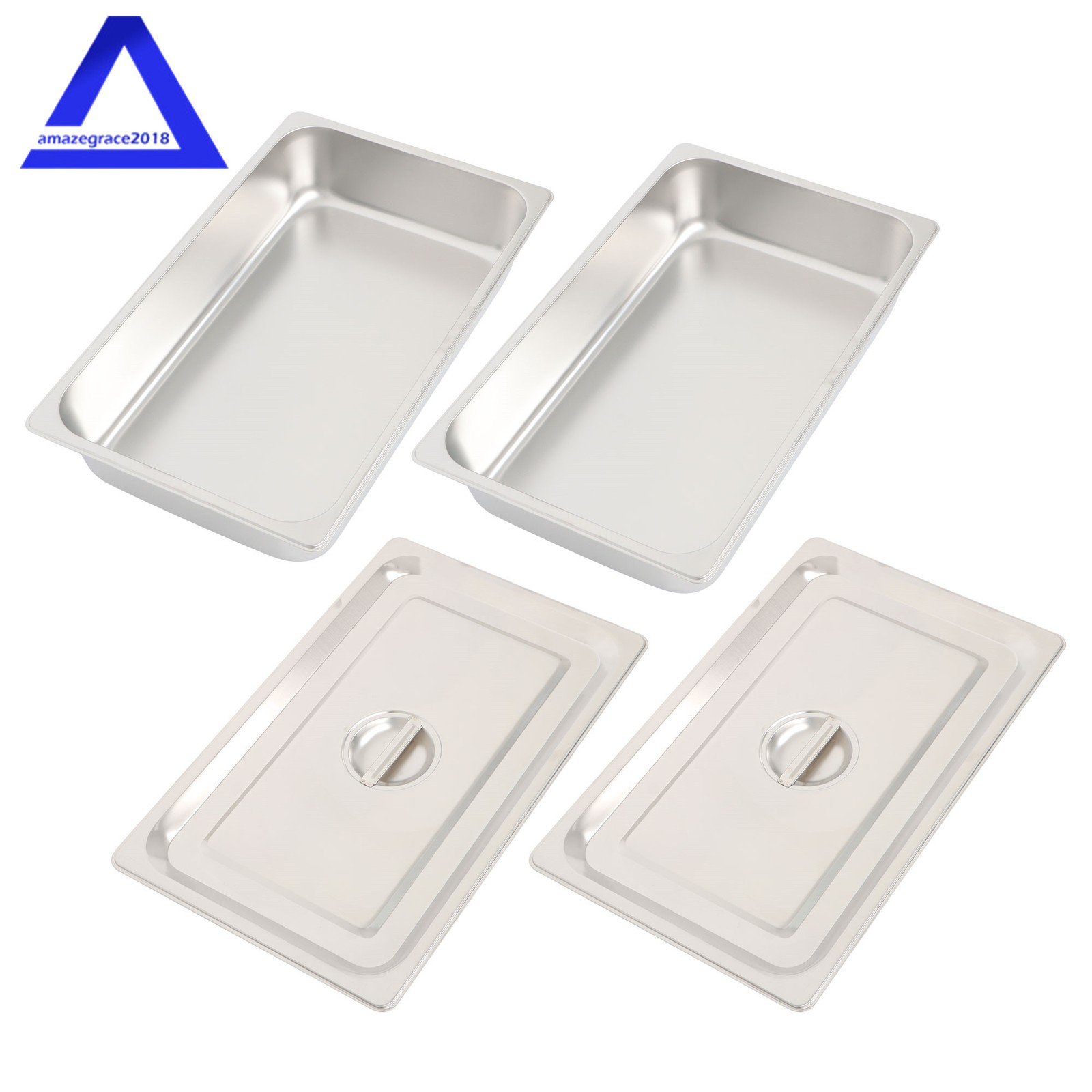 Steam Table Hotel Pans 1/1 Size 4″ Deep 2Pcs Stainless Steel Metal Tray with Lid