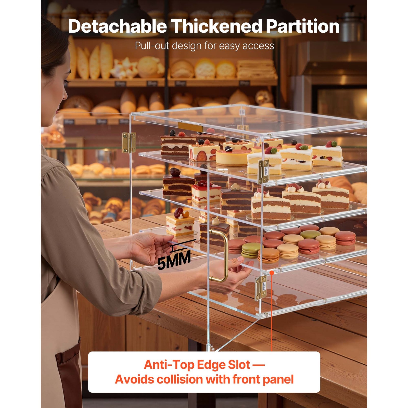 Uimoso Acrylic Countertop Pastry Display Case with 4 Tiers and Dual Access Doors