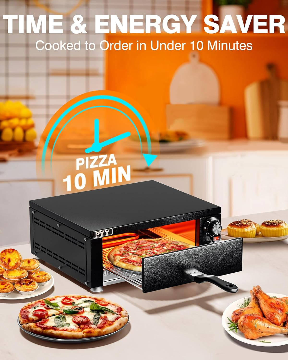 Stainless Steel 1100W Indoor Electric Pizza Oven – Countertop Maker