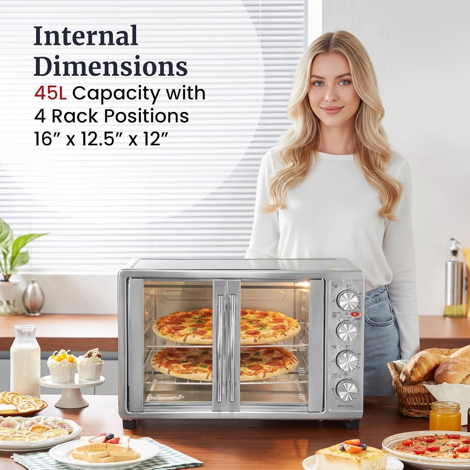 Stylish 47.5Qt French Door Convection Oven – 18-Slice & Rotisserie Function