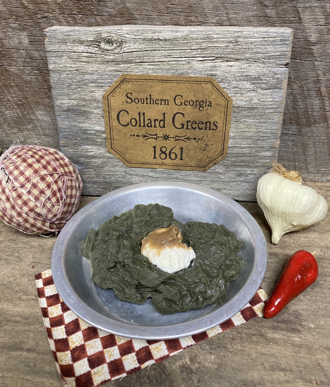 Primitive Farmhouse Kitchen Faux Fake Display Food COLLARD GREENS FATBACK PROP