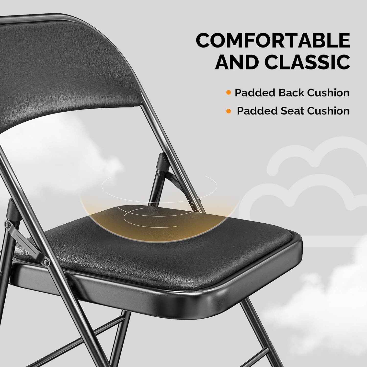 VINGLI 6 Pack Folding Chairs Padded PU Leather Metal 350 lbs Black