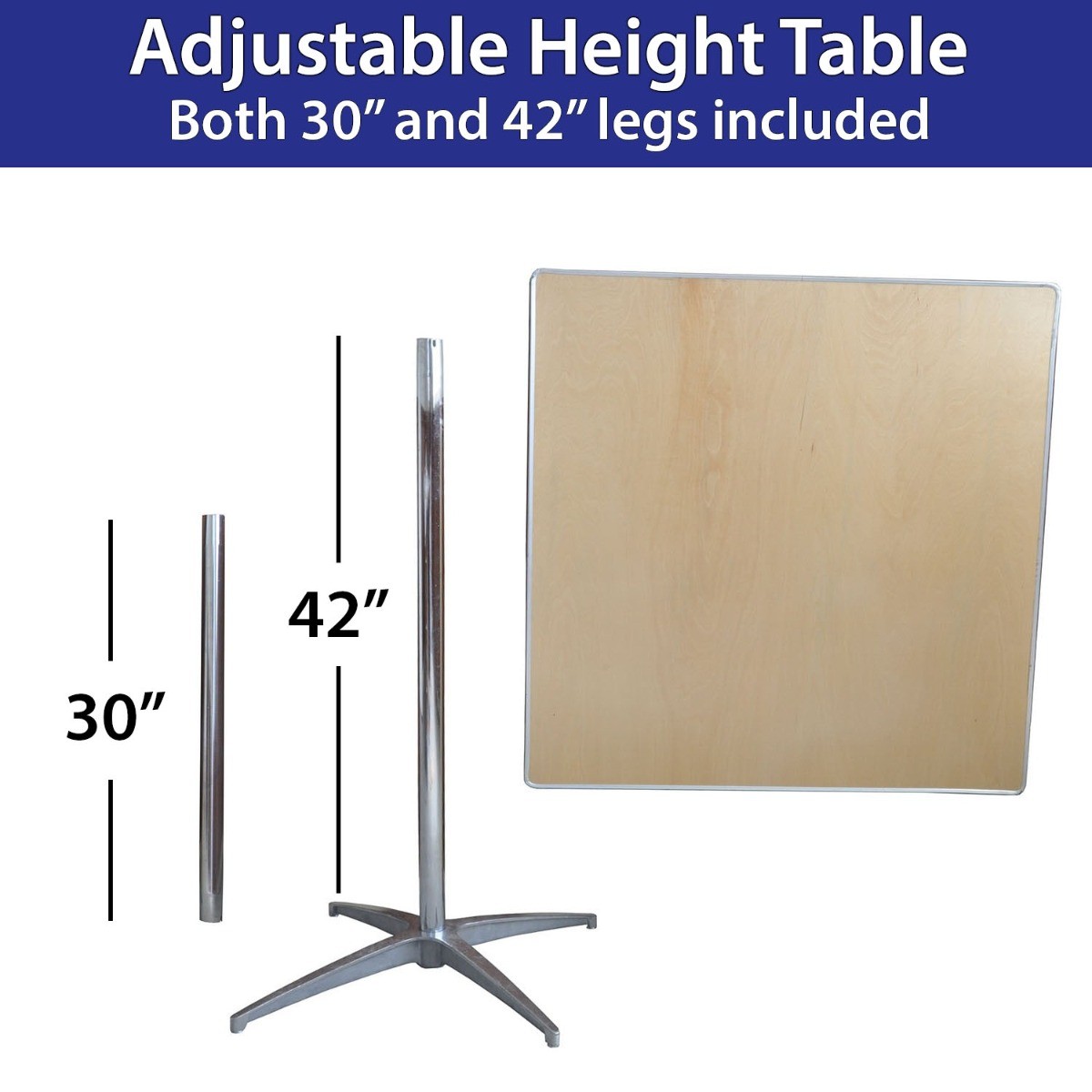 Wood Square Bistro Table 36in Adjustable Height Restaurant Cocktail Event 2 Pack