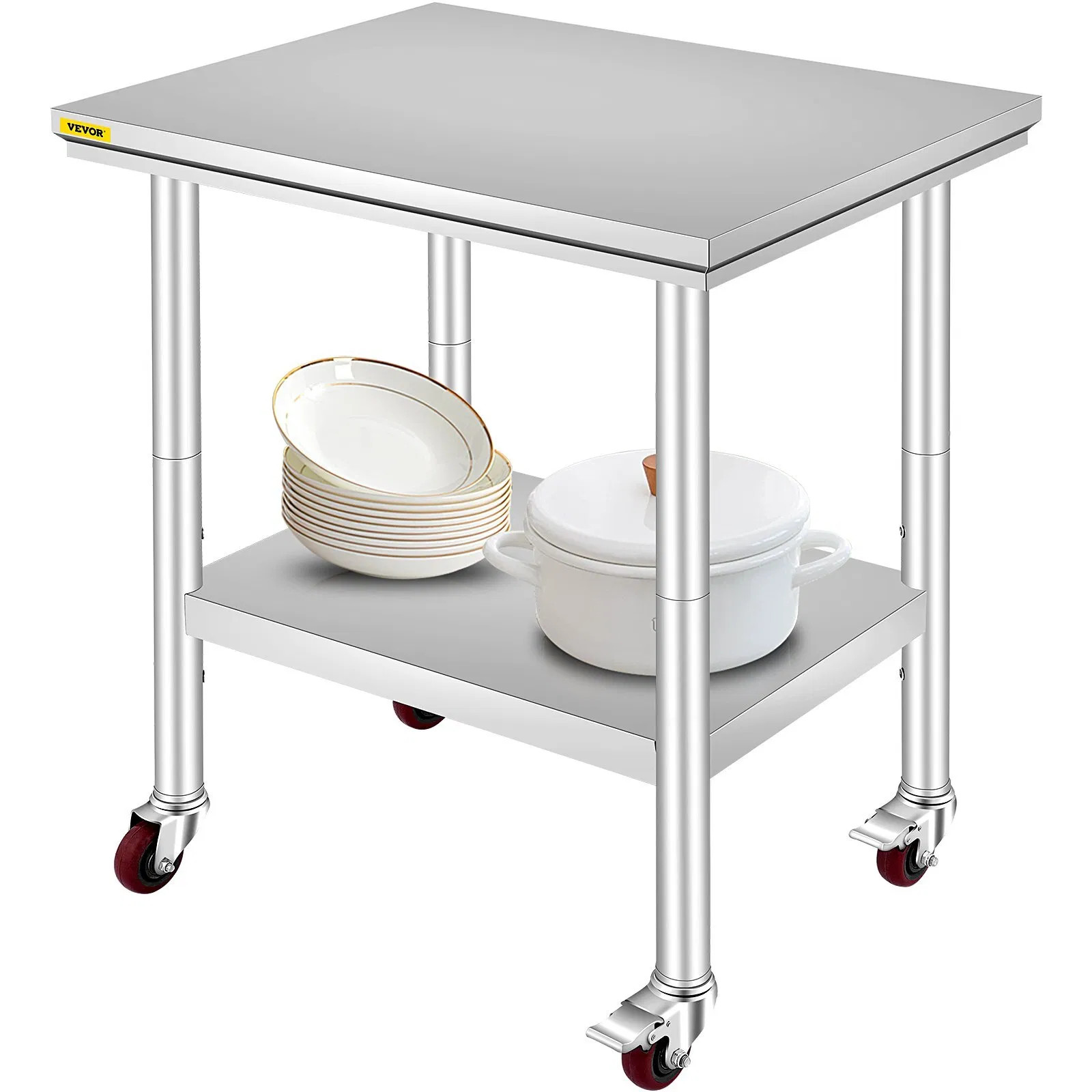Stainless Steel Work Table 30 x 24 x 33 Inch, 700 LBS Load Capacity with 4 Whee