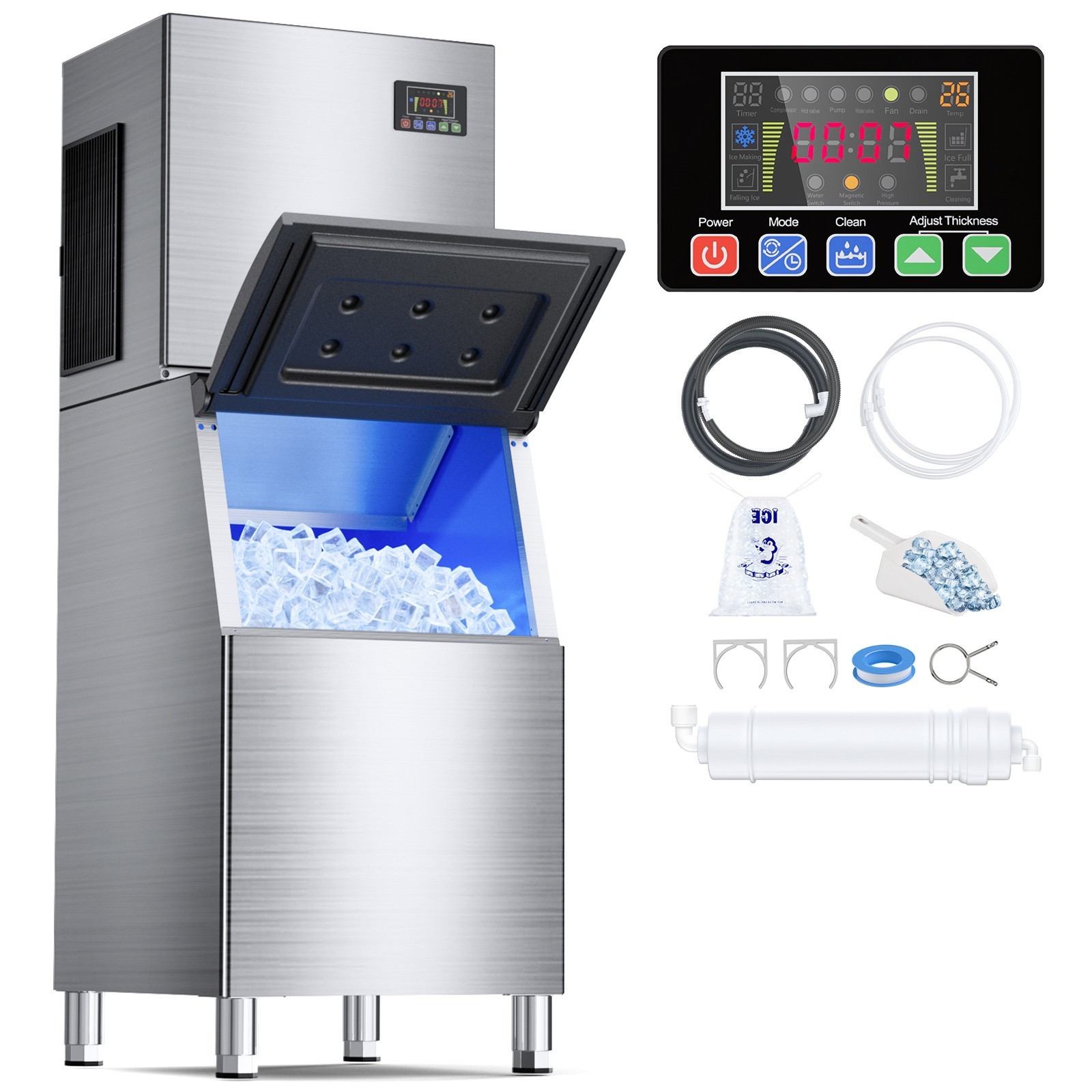 Commercial Ice Maker Machines 500LBS/24H with 350LBS Storage Bin Auto Cleaning