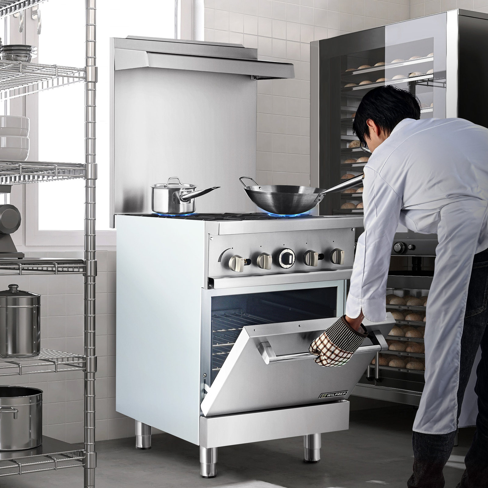 WILPREP 24″ Commercial Gas Range + Convection Oven 4 Burners 153000 BTU NG & LP