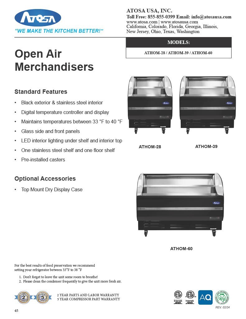 Atosa ATHOM-60 OPEN AIR MERCHANDISERS 60″ WIDE