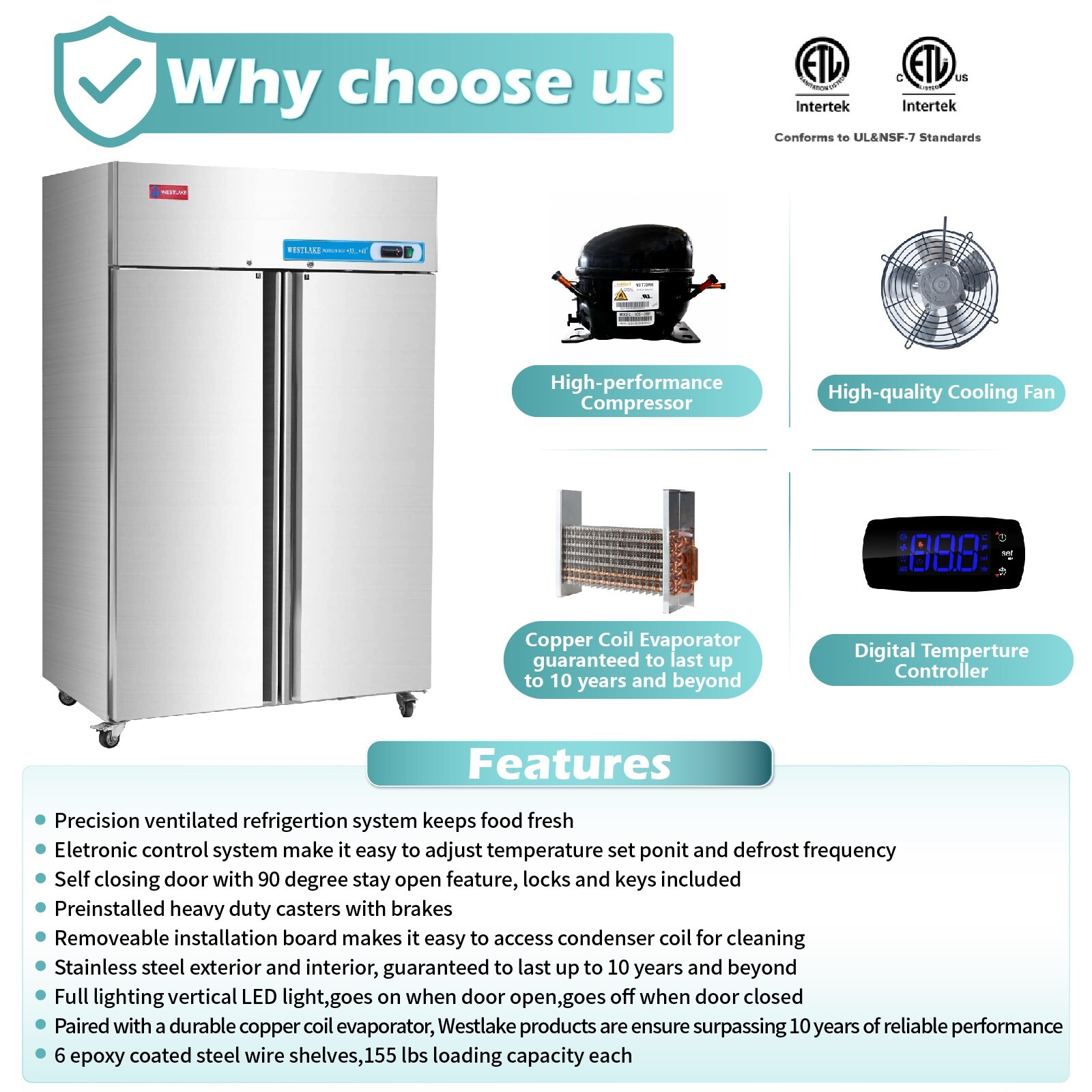 Commercial Reach In Refrigerator, Cooler, Fridge, 48 Inch 2 Solid Door, 36 Cu.ft