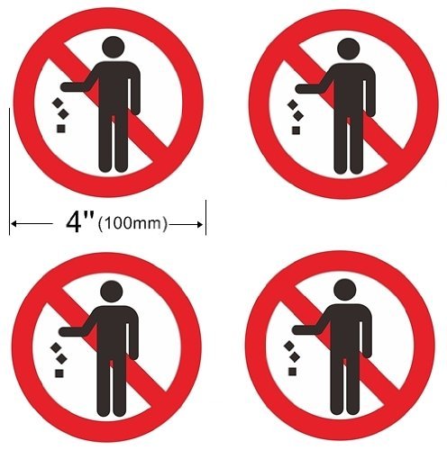 4 Pack NO LITTER Window Door Wall Stop Garbage Sign 4» Dia Decal Sticker