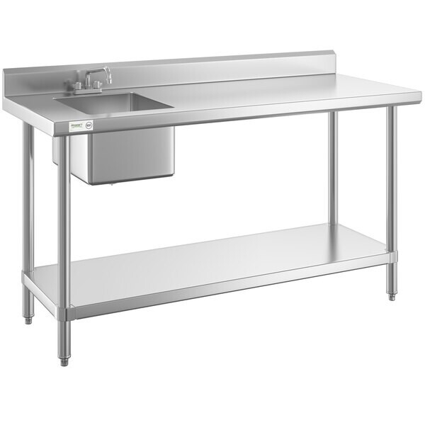 30″W x 72″L Stainless Steel Commercial Restaurant Work Table with Sink on Left