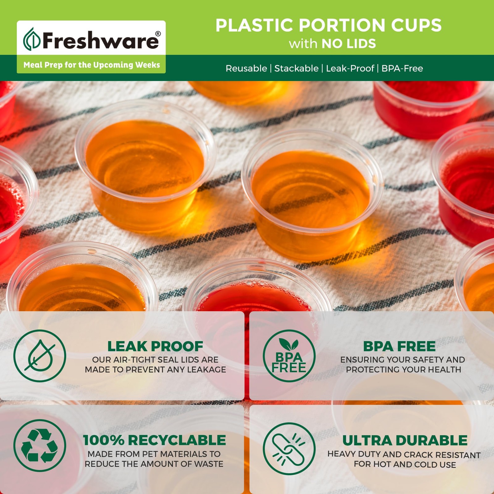 Freshware Plastic Portion Cups (No Lids) [1 Ounce, 250 1 oz – 250 cups, Clear