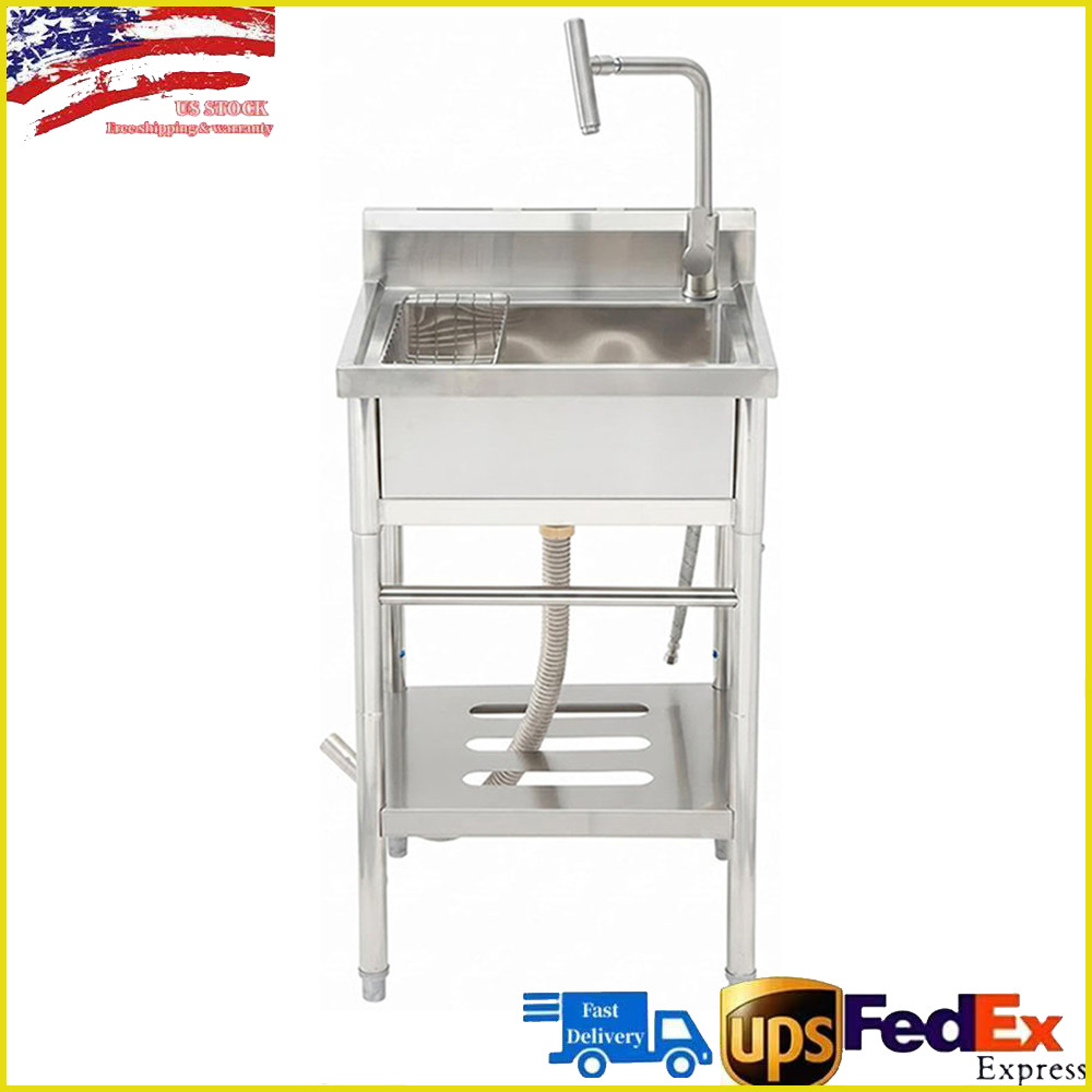 22»x20»x39» Stainless Steel Utility Sink Freestanding Single Bowl w/ Faucet