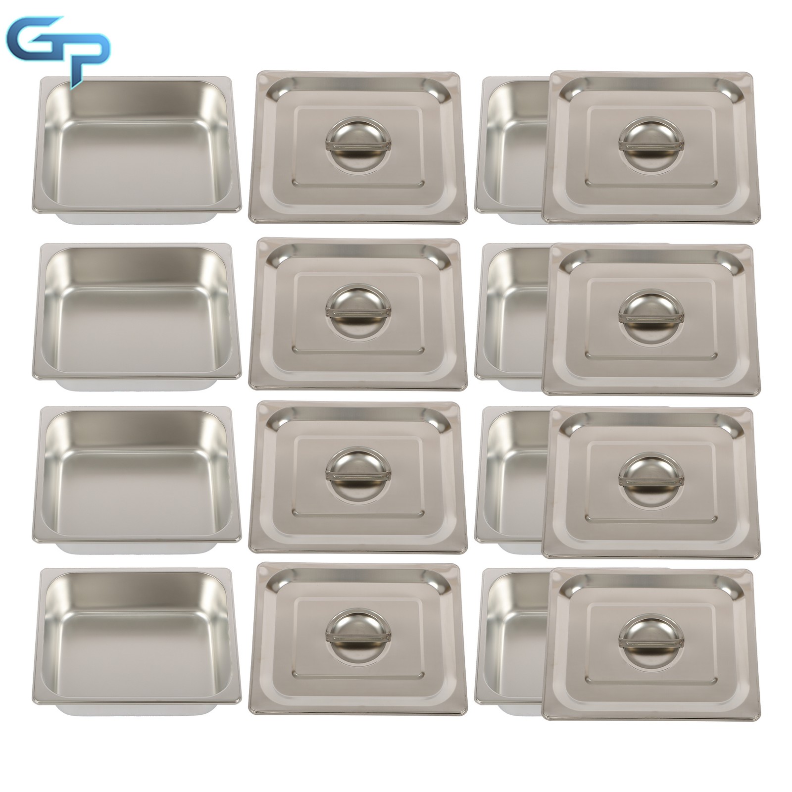 Multi-Use Stainless Steel Half Pans, 4 Inch Deep, 8 Set with Covers