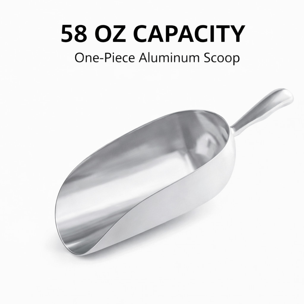 58 oz One-Piece Aluminum Scoop Ice Candy Flour Popcorn Utility Scoop Silver