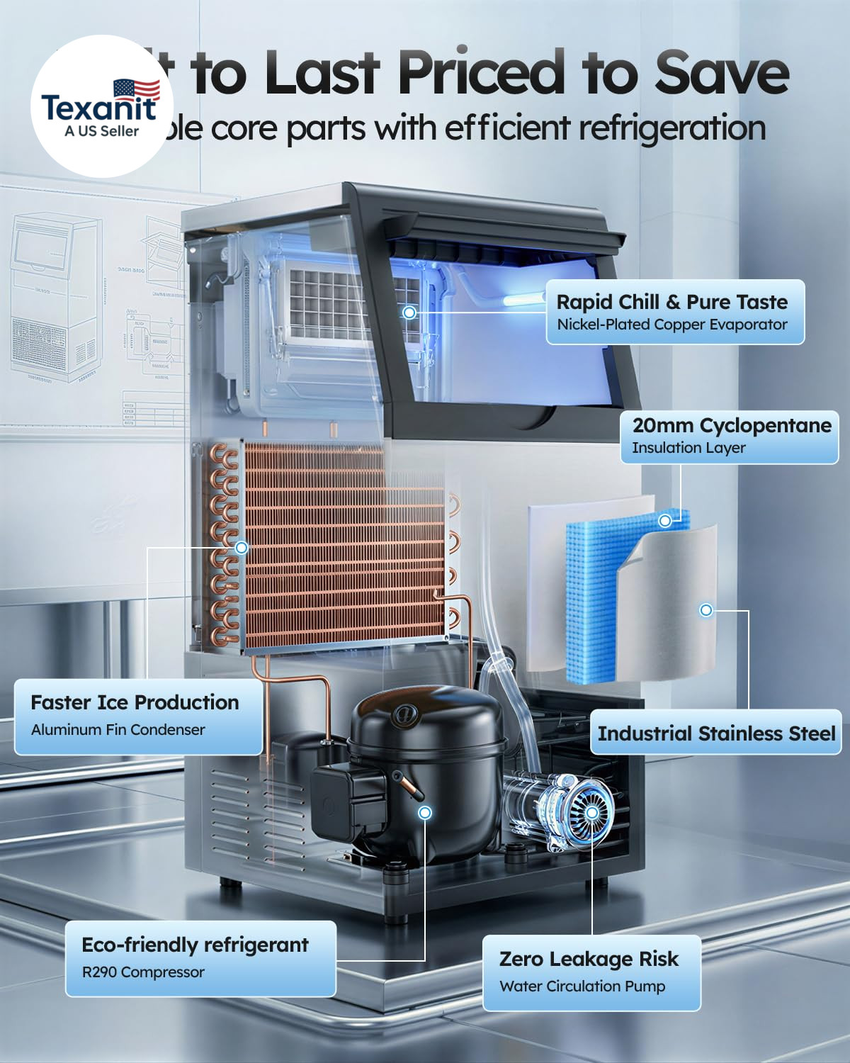Commercial Ice Maker Machine, 100Lbs/24H with 33Lbs Ice Storage under Counter Ic