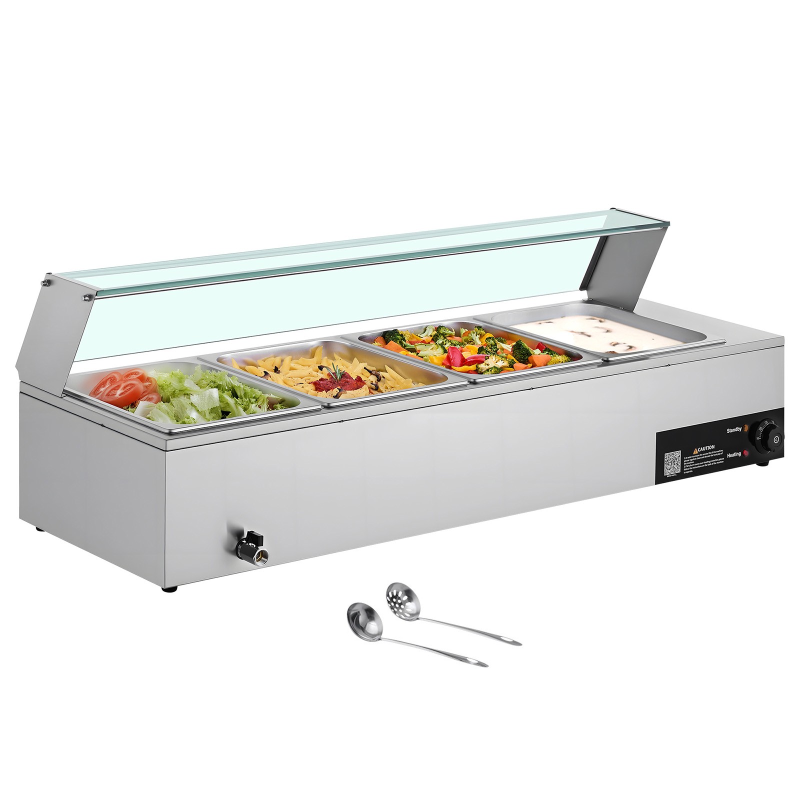 Uimoso Commercial Food Warmer 4-Pan 1500W Buffet Bain Marie with Glass Lid