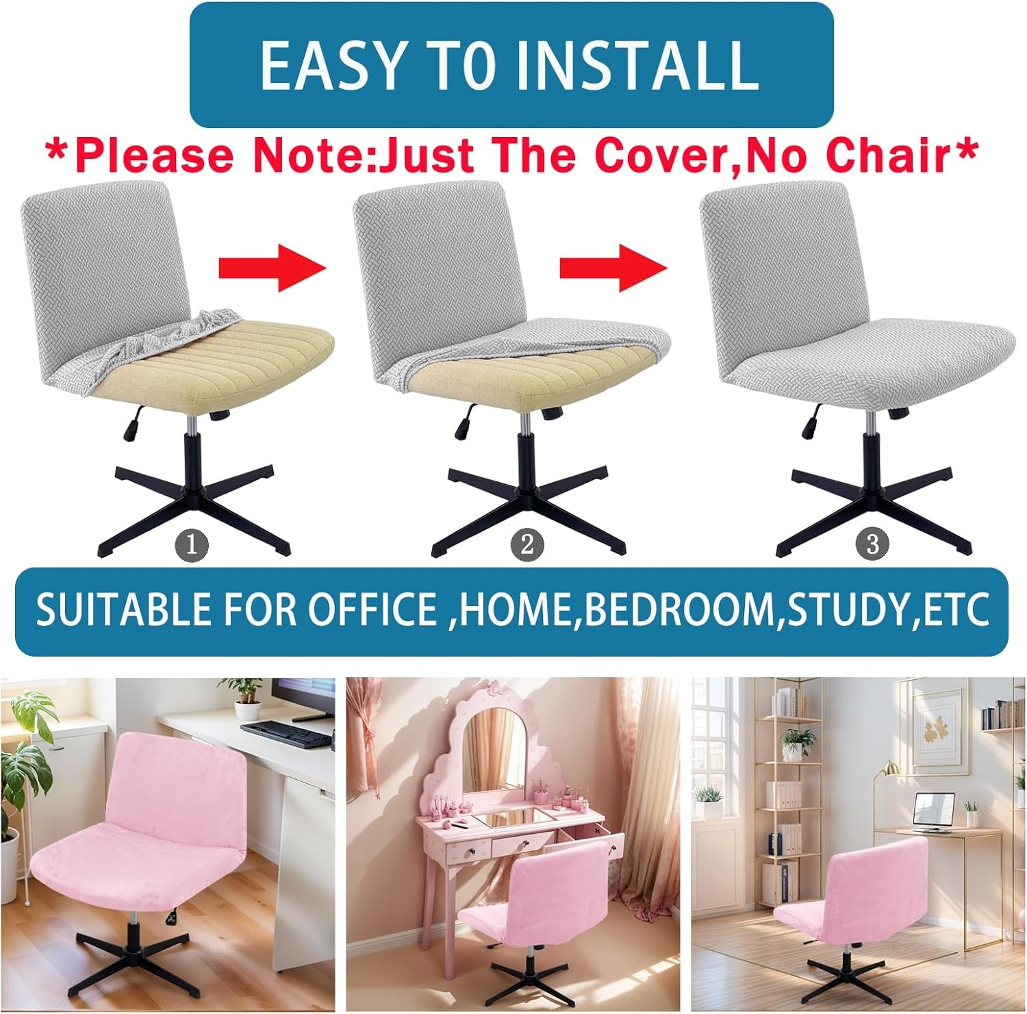 Criss Cross Chair Cover Vanity Chair Cover Waterproof and Elastic Armless Chair
