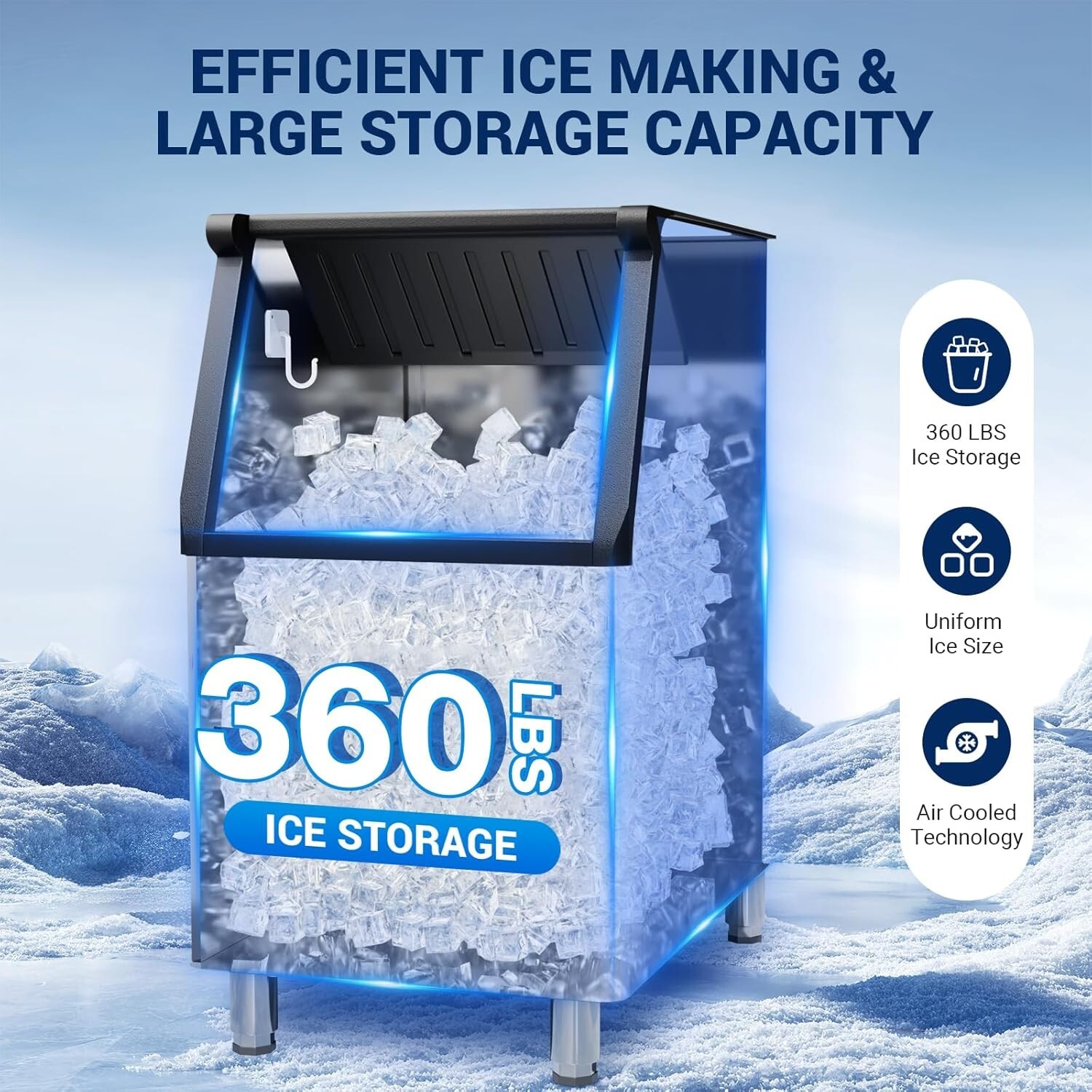 Commercial Ice Machine 550 LBS/24H, 360 LBS Storage, 132 Ice Cubes Auto Cleaning