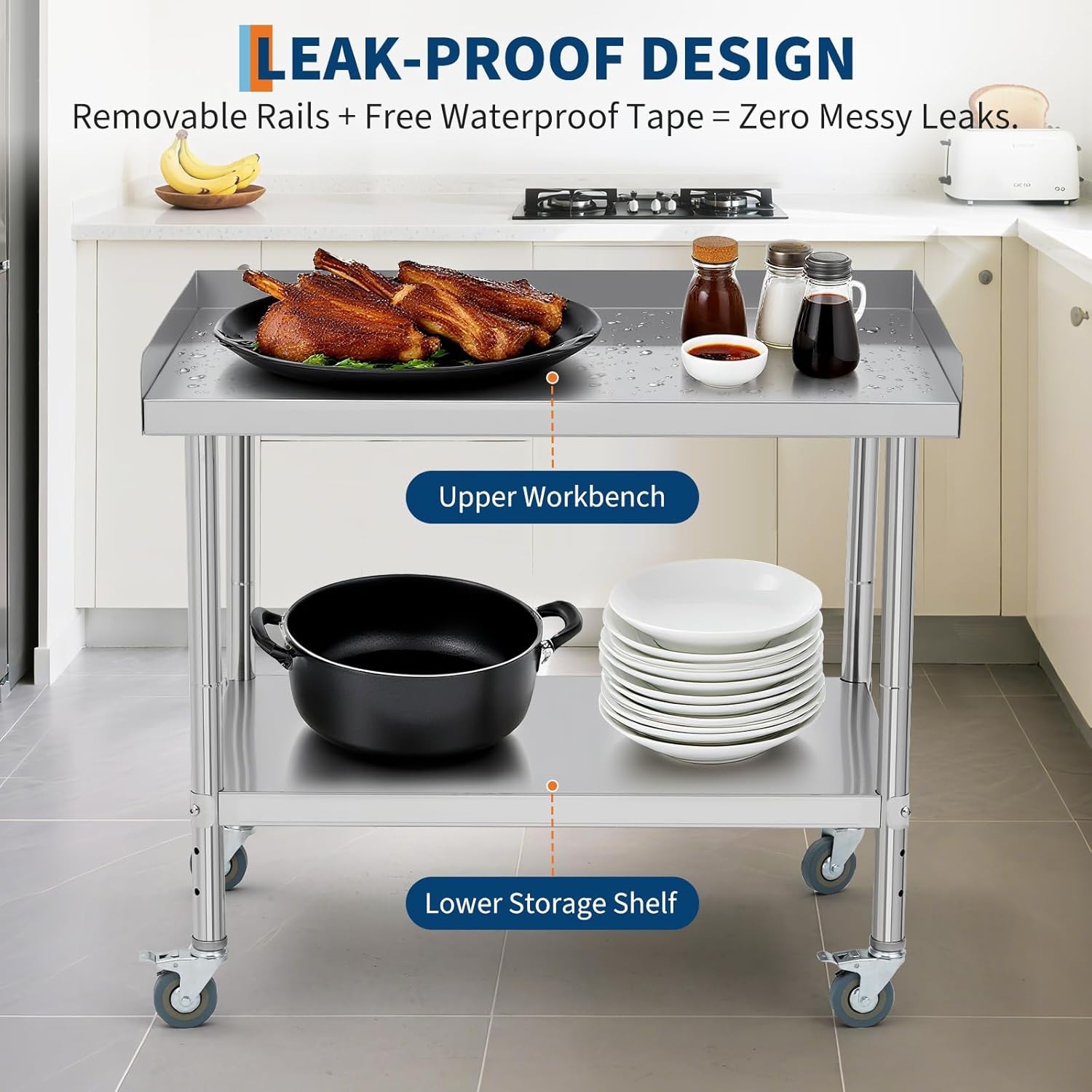 Stainless Steel Work Table 36×24″ Commercial Food Prep Table Restaurant w/ wheel