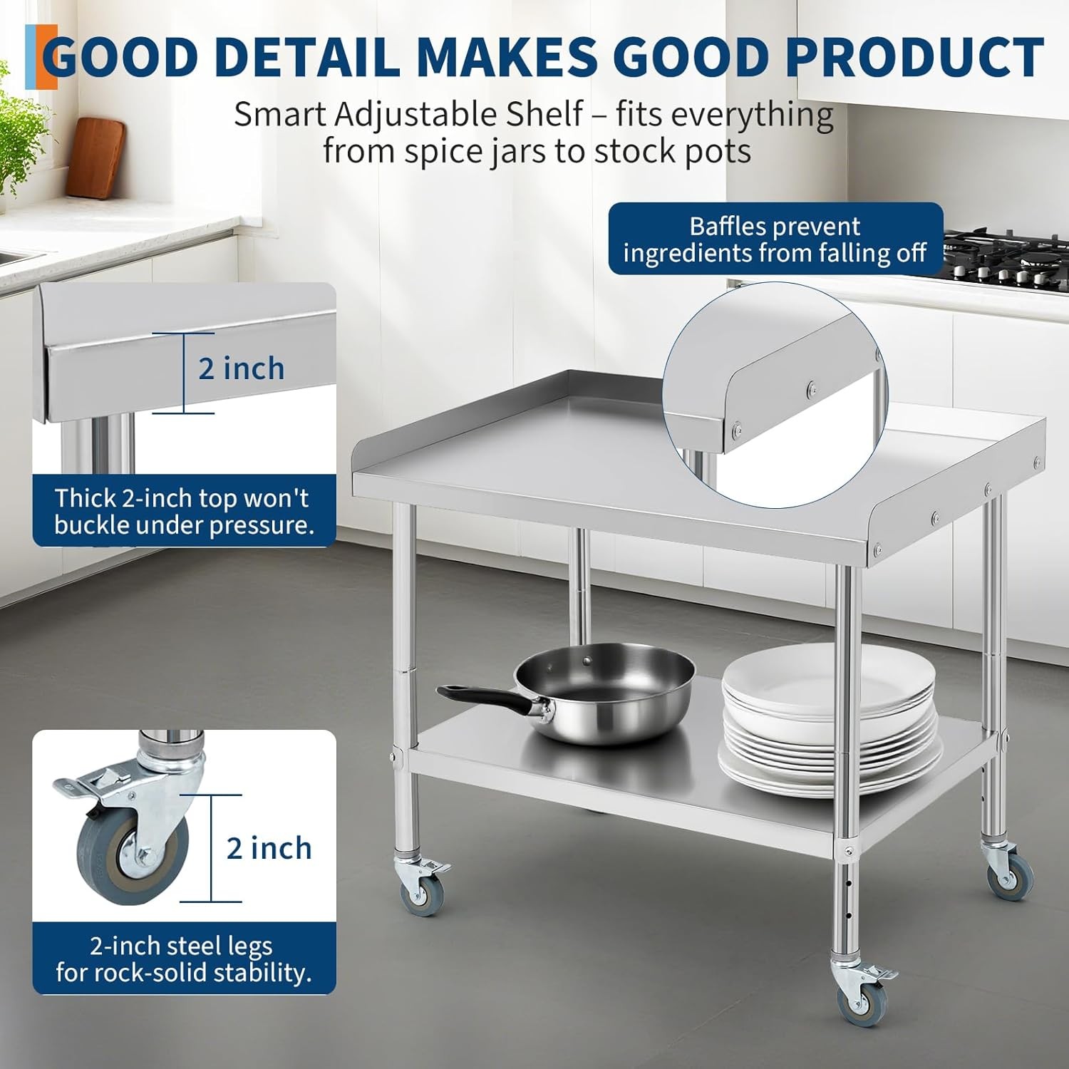 Stainless Steel Work Table 36×24″ Commercial Food Prep Table Restaurant w/ wheel