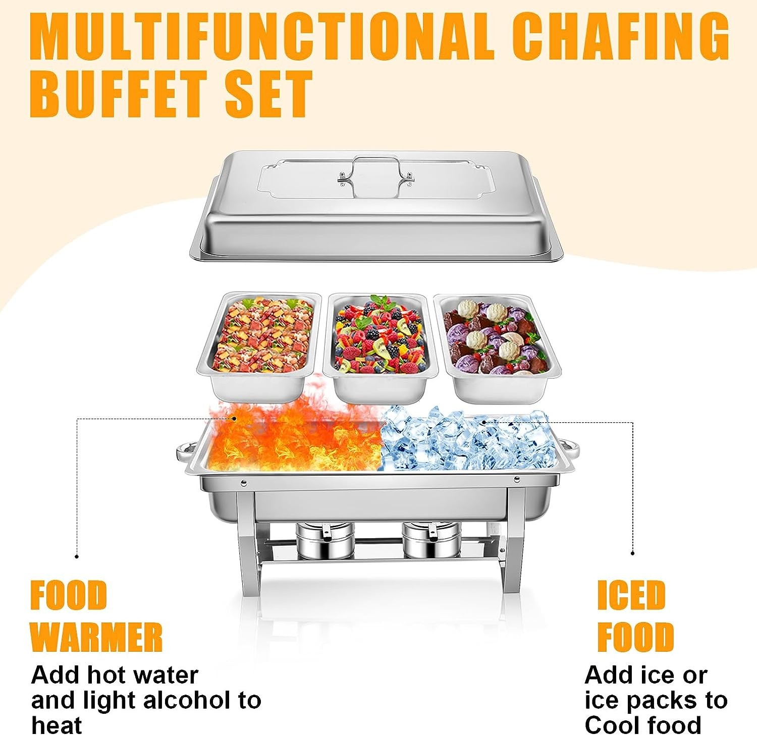 6/8/10X 9Qt Chafing Dish Buffet Set 316 Stainless Steel Chafer for Catering full