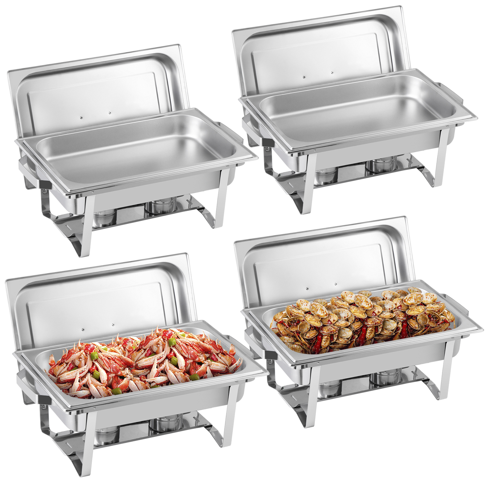4 Pack Chafing Dish High Grade Stainless Steel Chafer Complete Set Silver 8QT