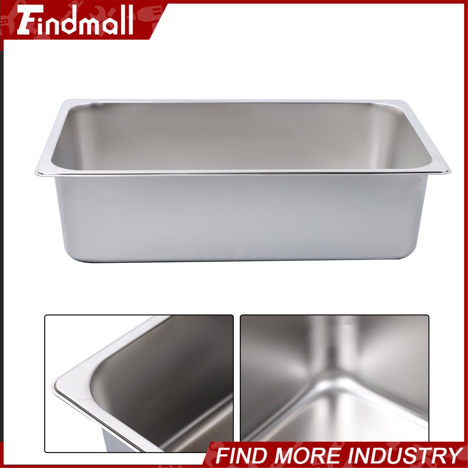 Findmall 2 PCS Full Size 6″ Deep Stainless Steel Steam Prep Table Hotel Food Pan