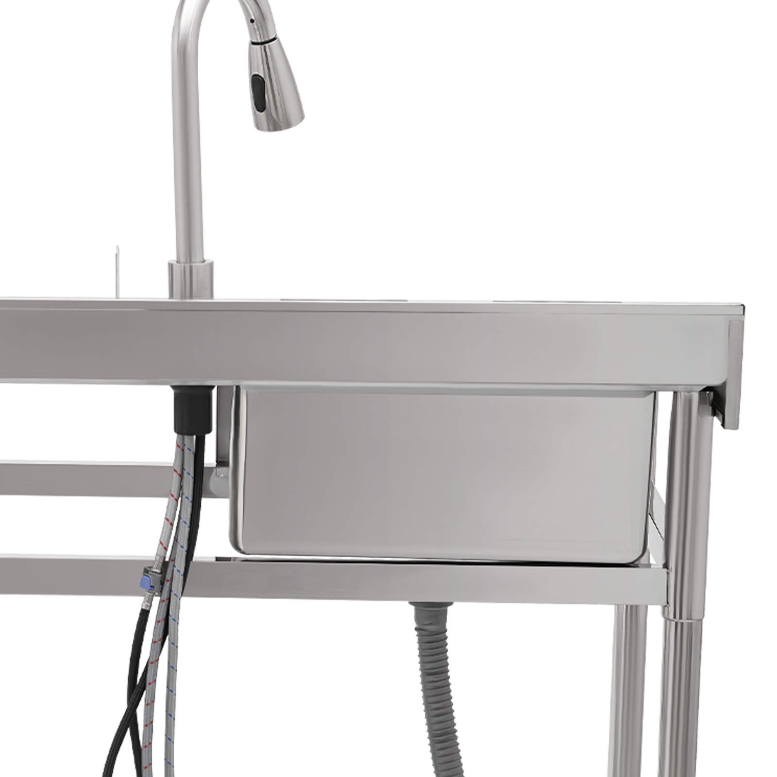 Stainless Steel Kitchen Utility Sink 39″ Freestanding Watersink +Pull-out Faucet