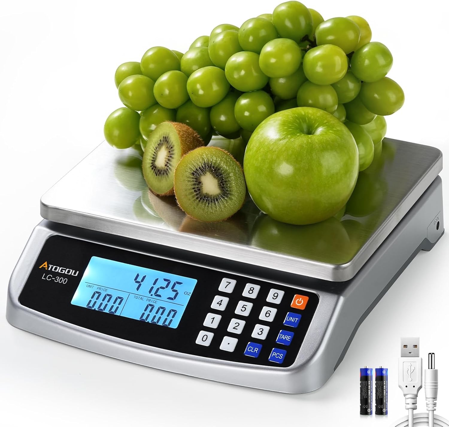 Atogou Commercial Food Scale, Max 110lb Capacity, Silver