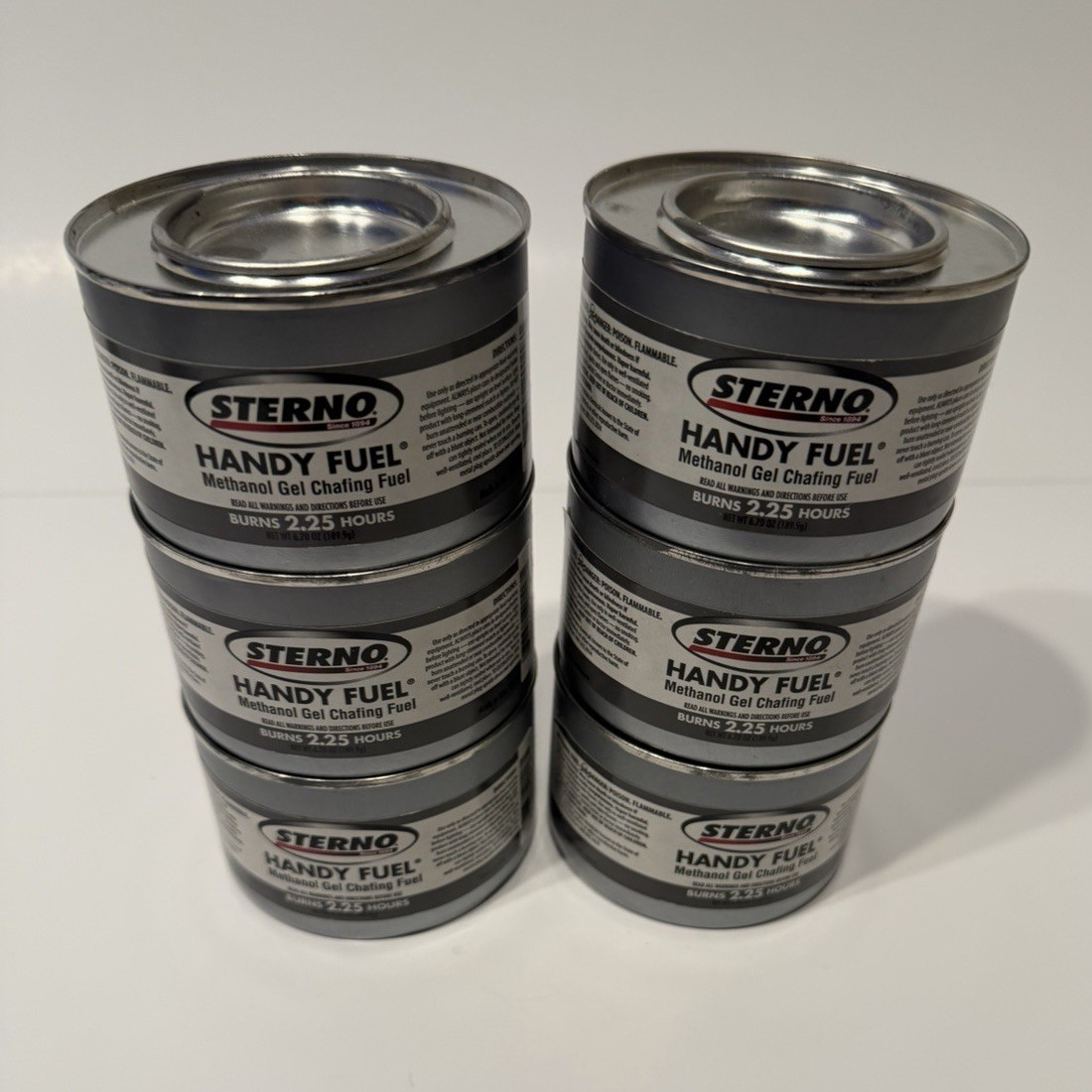 Sterno Handy Fuel Methanol Gel Chafing Fuel Cans, Full Size Round (Lot of 6)