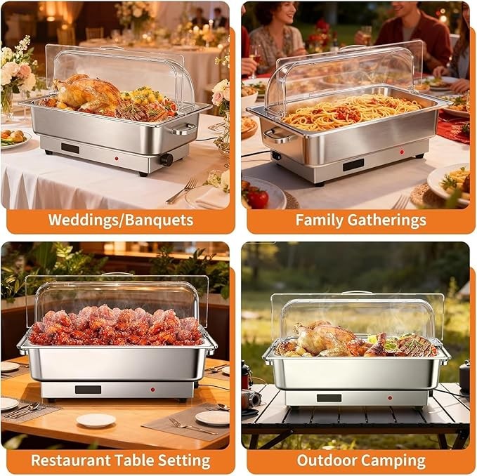 Garvee 9QT Electric Chafing Dish Set Temp Control Stainless Steel Buffet Warmer