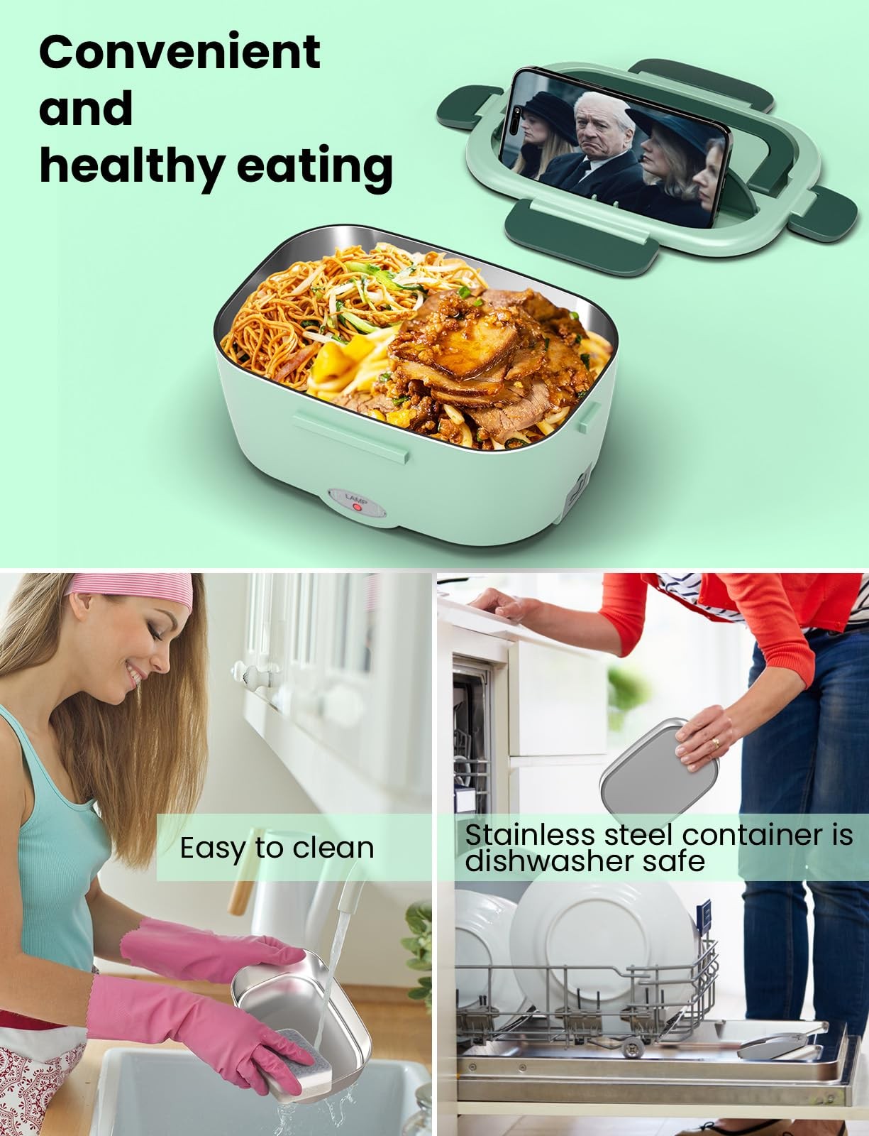 Sitlais Electric Lunch Box for Adults – Fast Heating Portable Light Green